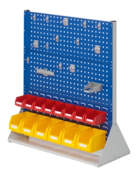 Lochplattenwand Gr. 3 doppelseitig System Typ 63D, mit Universalhalter u. Lagersichtkästen, RAL 5010 enzianblau