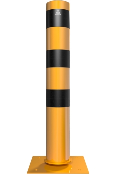 Neigbare Stahlpoller mit Stahlfeder, Ø 152 x 150 cm Höhe, gelb/schwarz