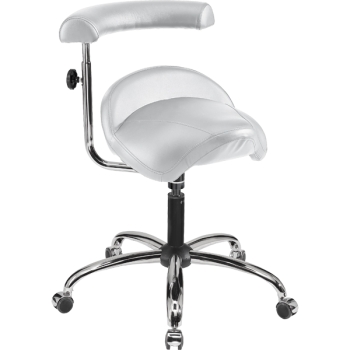 Bequemer Praxisstuhl ist in weißem Kunstleder in dre Sitzhöhen verfügbar