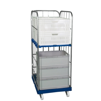 Rollbehälter für Kunststoffkisten mit Zwischenboden: 620 x 810 x 1.450 mm Innenmaße