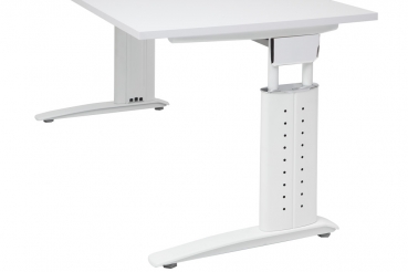 Büroschreibtisch höhenverstellbar mit weißem Fuß und weißer Tischplatte