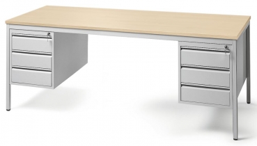 Solider Büro-Schreibtisch inkl. zwei Hängecontainer mit 3 Schüben 200 x 80 cm ahorn