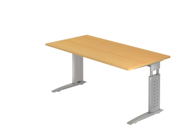 Höhenverstellbarer Schreibtisch: 160 x 80 cm, Typ U160, Farbe: buche/silber