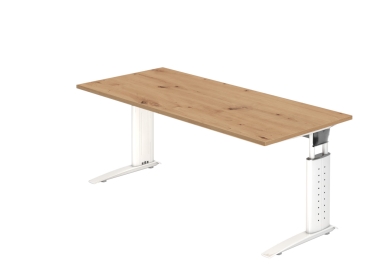 Höhenverstellbarer Schreibtisch: 180 x 80 cm, Typ U180, Farbe: asteiche/weiß