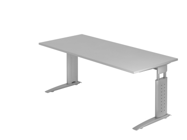 Höhenverstellbarer Schreibtisch: 180 x 80 cm, Typ U180, Farbe: grau/silber