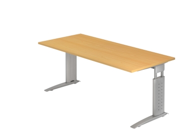 Höhenverstellbarer Schreibtisch: 180 x 80 cm, Typ U180, Farbe: buche/silber