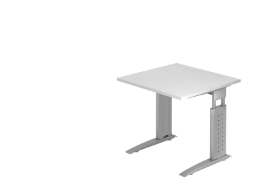 Schreibtisch 80 x 80 cm Typ U80 höhenverstellbar | weiß/silber