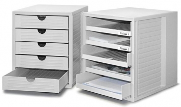 Schubladenbox geschlossen u. offen für Büroschränke und Büroregale in grau