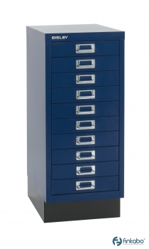 Metall Schubladenschrank (blau) DIN A4, mit 10 Schubladen u. Sockel