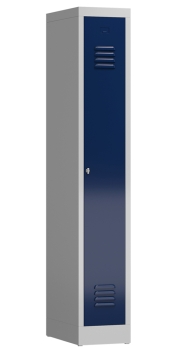Umkleidespind Typ LL11 mit einem Abteil, lichtgrau/enzianblau
