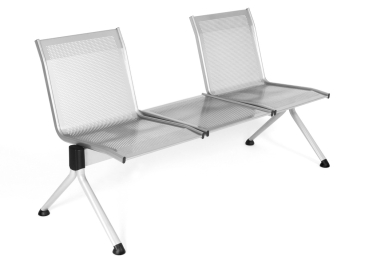 Metalltraversenbank Typ BMF005 mit 2 Sitzen, A-Fuß 9006 weißaluminium, Sitze in 9006 weißaluminium, Tisch Pos. 2