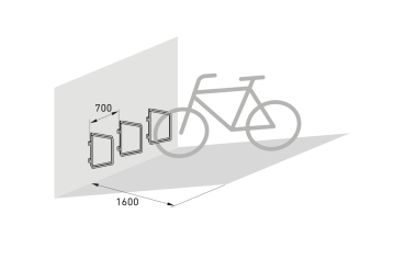 Skizze 2: Wand-Fahrradständer (Reihenparker) für 45° schräge Einfahrt links/rechts montierbar Typ FS500
