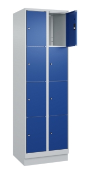 Schließfachschrank mit acht breiten Fächern, lichtgrau/enzianblau