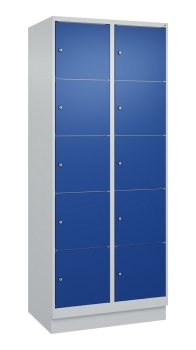 Schließfachschrank mit 10 Fächern (2 x 5 Abteile) lichtgrau/enzianblau