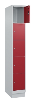 Wertfachschrank mit 5 Fächern, 300 mm breit, lichtgrau/rubinrot