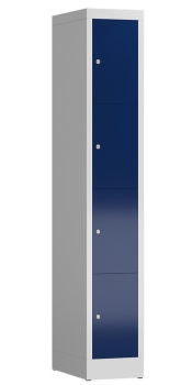 Wertfachschrank mit 4 Abteilen in einer Reihe, lichtgrau/enzianblau - RAL 7035/5010