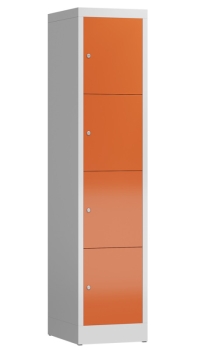 Wertfachschrank mit 4 Abteilen (bunte Türen mögl.), lichtgrau/feuerrot - RAL 7035/3000
