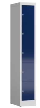 Wertfachschrank mit 5 Abteilen übereinander, lichtgrau/enzianblau - RAL 7035/5010