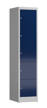 Wertfachschrank mit 5 breiten Abteilen, lichtgrau/enzianblau - RAL 7035/5010