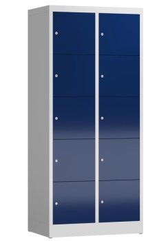 Fächerschrank mit 2 x 5 Fächern Typ LL118, lichtgrau/enzianblau - RAL 7035/5010