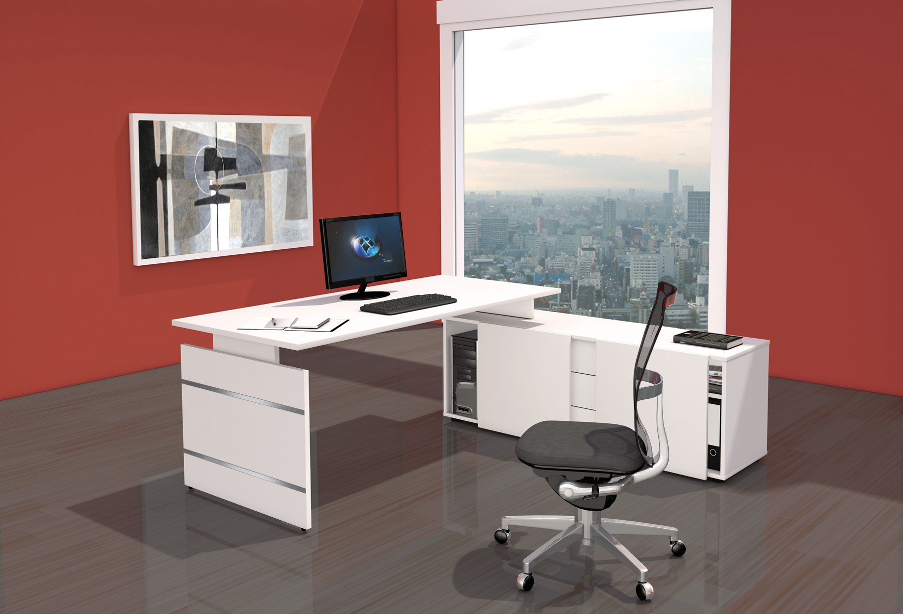 Schreibtisch mit Sideboardschrank auch für Großraumbüros