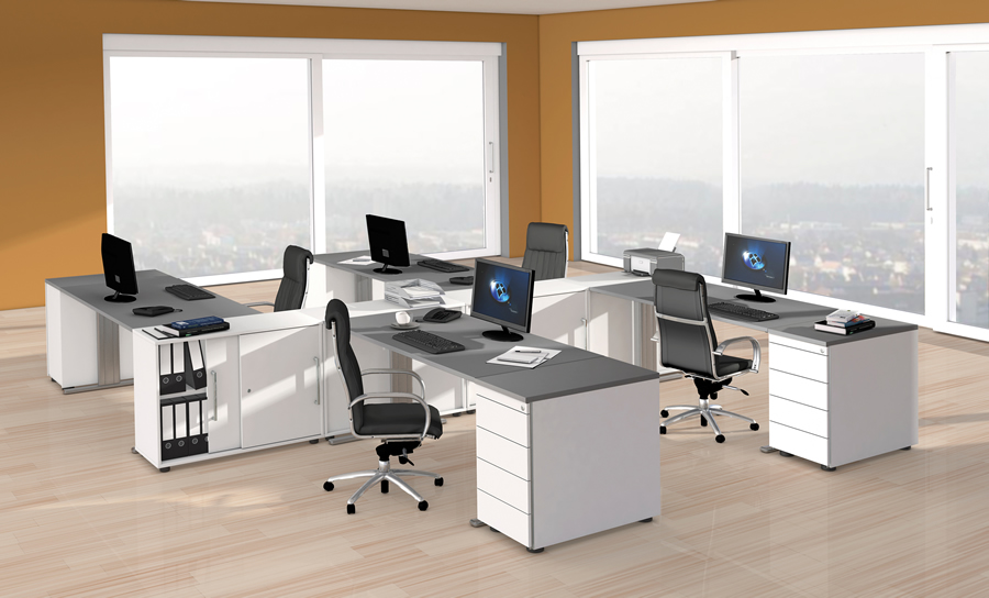 Schreibtisch mit Sideboardschrank auch für Großraumbüros