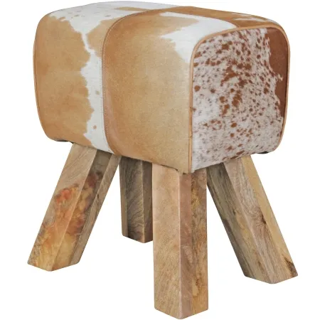 Turnbock Hocker Ziegenfell Braun/Weiß 40x30x47 cm