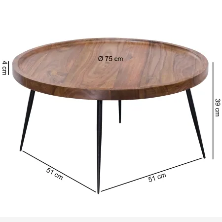 ABMESSUNGEN: Breite: ca. 75 cm - Höhe: 39 cm - Tiefe: 75 cm - Stärke der Tischplatte: 4 cm - Weitere Abmessungen finden Sie im Maßbild.