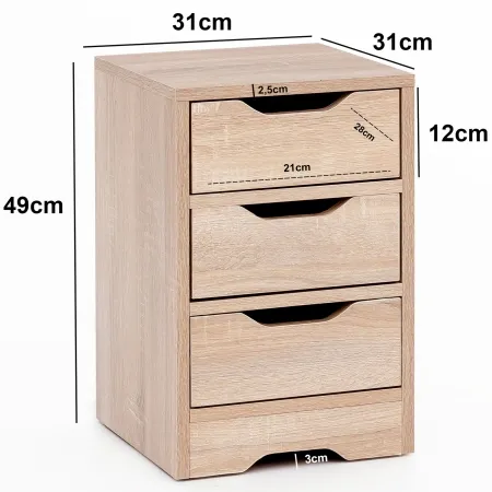 Breite: 31 cm - Höhe: 49 cm - Tiefe: 31 cm - Innenmaße je Schublade (BxHxT): 21 x 12 x 28 cm - Materialstärke: 2,5 cm