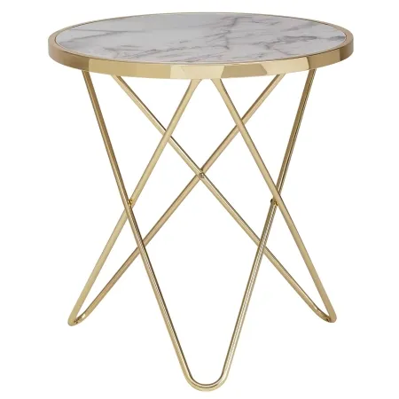 Design Beistelltisch Marmor Optik Weiß Rund Ø 55 cm Gold Metallgestell Design Beistelltisch Marmor Optik Weiß Rund Ø 55 cm Gold Metallgestell