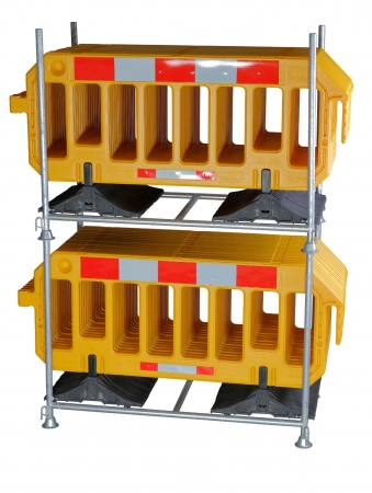 2 x 15 Stück Absperrgitter (gelb) inkl. stapelbarem Lager- und Transportgestell
