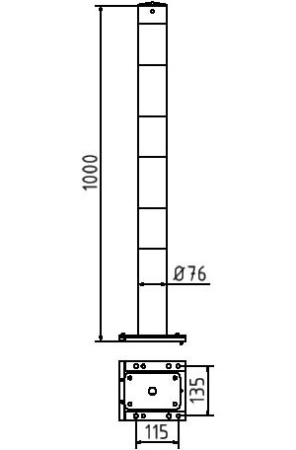 Skizze: Abnehmbarer Absperrpfosten, Ø 76 mm, Dübelmontage