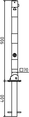 Skizze: Klappbarer Absperrpfosten zum Einbetonieren 70x70 mm