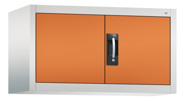 Aufsatz.- Büroschrank aus Metall, Modell RON 2000 lichtgrau/orange