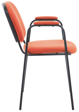 Belastbare (bis 120 kg) Besucherstühle mit Armlehnen in rotem Stoff u. schwarzem Stahlgestell