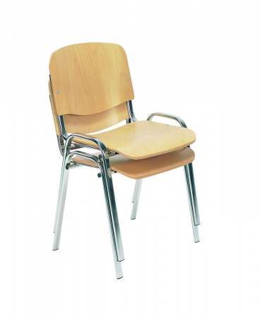 Stapelbare Besucherstühle mit Metallgestell verchromt und Holzsitz (Cillian H)