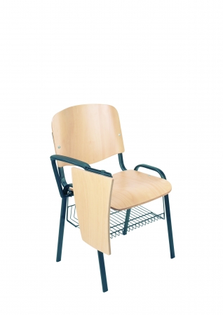 Besucherstühle mit Tablar und Korb - Metallgestell schwarz und Holzsitz (Cillian H)