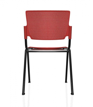 Besucherstühle John - Sitz u. Rückenlehnen aus Kunststoff, Kunststoff rot, Gesell schwarz (Rückansicht)