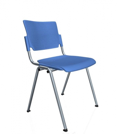 Besucherstühle John - Sitz u. Rückenlehnen aus Kunststoff, Kunststoff blau, Gesell verchromt
