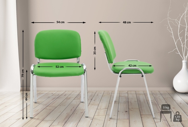 Abmessungen: Besucherstühle (Kunstleder) in erfrischendem Grün - Stapelstühle K2C