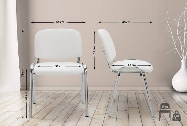 Abmessungen: Weiße Besucherstühle mit Kunstlederbezug Typ K2C