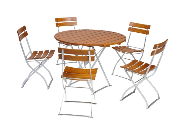 Preiswerte Biergartenstühle mit Tisch (Durchmesser 100 cm)