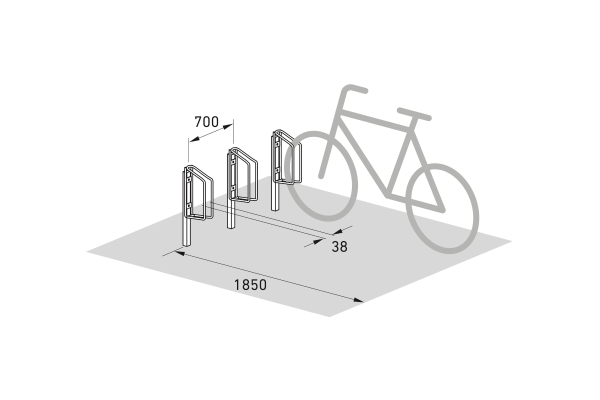 Skizze 2: Boden-Fahrradständer zum Einbetonieren im Boden Typ FS500 90° gerade