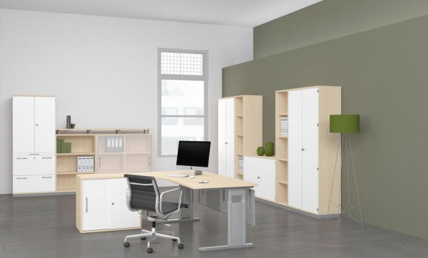 Stabile Büromöbel mit Schiebetürenschrank weiß/ahorn online