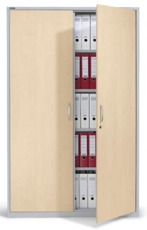 Büroschrank Worker: Stahlschrank mit Holzflügeltüren 800 x 1900 mm (B x H) ahorn