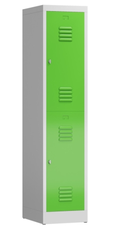 Doppelstockspind 415 mm breit und zwei Fächer, lichtgrau/gelbgrün