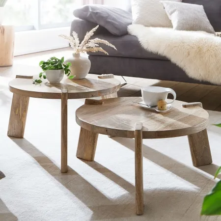 Couchtisch Mango Holz Rund Hell 2er