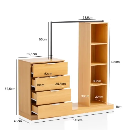 Gewicht: 30 kg - Abmessung: 155 x 49 x 13 cm - Farbe: Braun - Details: Korpus: folierte Spanplatte mit Melaminharzbeschichtung Kleiderstange: pulverbeschichtetes Eisen Griffe: Aluminium - Material: Spanplatte Gewicht: 30 kg - Abmessung: 155 x 49 x 13 cm - Farbe: Braun - Details: Korpus: folierte Spanplatte mit Melaminharzbeschichtung Kleiderstange: pulverbeschichtetes Eisen Griffe: Aluminium - Material: Spanplatte