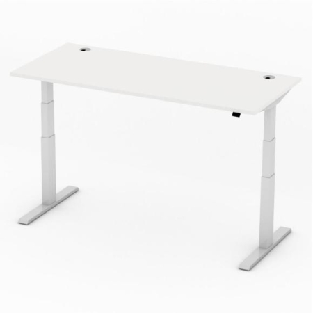 Elektrisch höhenverstellbarer Schreibtisch, Platte: weiß, Gestell: alusilber RAL 9006