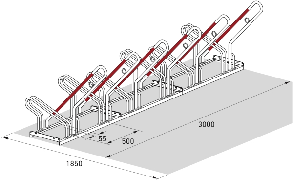 Fahrradständer mit sechs Stellplätzen (Skizze 1 Typ FS130-6)